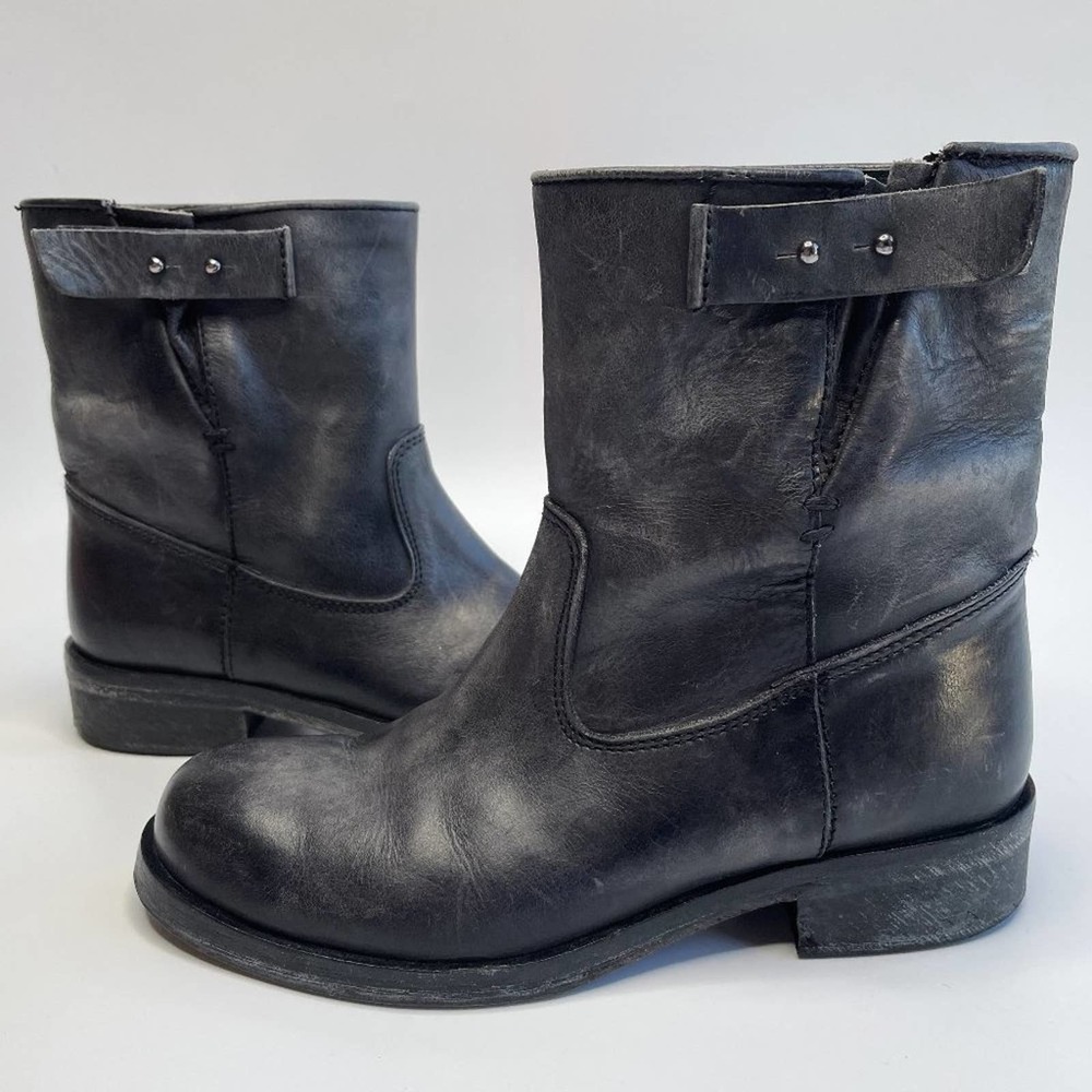 KBR Distressed Short Italian Pull On Leather Moto Ankle Boots UK 35